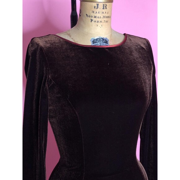 Y2K JESSICA McCLINTOCK NWT. Low Back Rosette Velvet Long Sleeve Maxi Dress. S-M - Picture 4 of 10